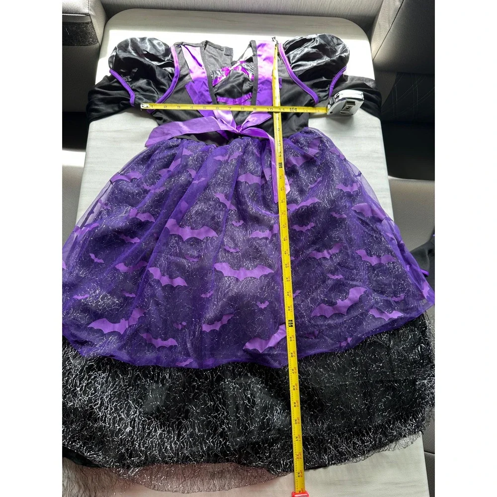 Witch Light Up Costume Dress w/Hat Halloween Bats Purple Black‎ Kids Girls 8-10